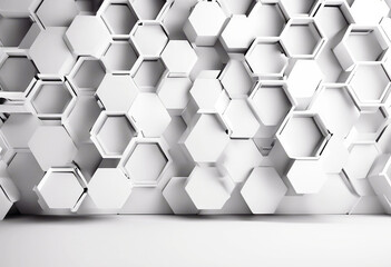 Poster - 'illustration 3d space copy background hexagon white text hexagonal texture tile tiled halftone science fiction futuristic empty nobody abstract part figure wall design grey three-dimensional'