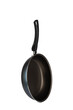 New frying pan with plastic handle insulated on white background.