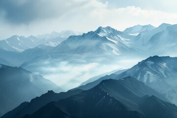 Wall Mural - Awe-Inspiring Vistas: Mountains Framed by a Blue Sky and Whimsical Clouds, a Sight to Behold.