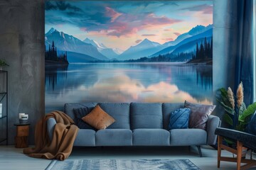 Wall Mural - Mountain Oasis: A Picturesque Lake Surrounded by Towering Beauty.