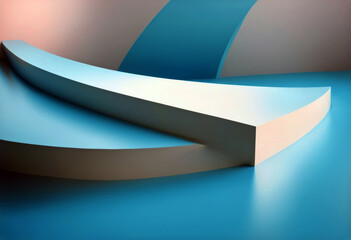 Poster - 'minimal Pastel colorful curved wall background blue poduim abstract advertising blank clean concept cosmetic cylinder decoration design display empty fashion geometric modern'