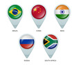 Location pins with flags of BRICS member countries.