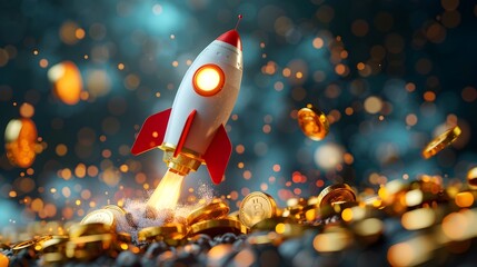 Poster - Rocket Launch Symbolizing Bull Market Growth and Financial Prosperity