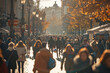 © tiena - A crowd of unrecognizable blurred people walking along a city street. AI generative