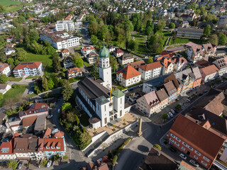 Sticker - Luftbild von der Stadt Stockach mit der Kirche St. Oswald in der Oberstadt, historischer Stadtkern