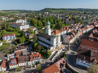 Sticker - Luftbild von der Stadt Stockach mit der Kirche St. Oswald in der Oberstadt, historischer Stadtkern