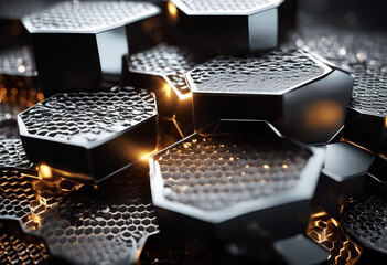 Poster - 'rendering 3d particles wave concept honeycomb futuristic background hexagon black three-dimensional abstract ai analysis art banner binary connect contemporary cyber design digital dot'