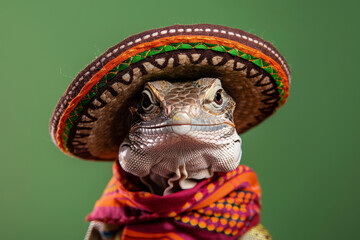 Poster - A mexican lizard wearing a traditional sombrero hat and mexican outfit