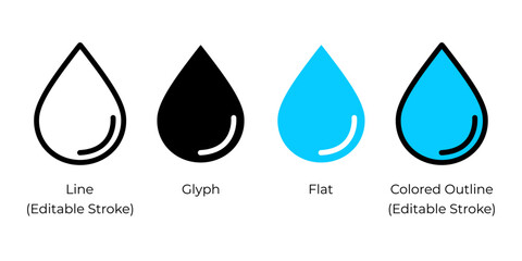 Fototapete - Drop, water droplet vector icon set for website design, app, ui, isolated on white background. Vector illustration.