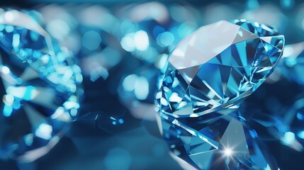 Wall Mural - Blue diamond gem positioned on a reflection background, presented in a 3D rendering.