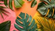 Colorful Tropical Leaves on Multicolor Background