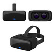 VR headset front back side view virtual reality gaming black glasses set realistic vector