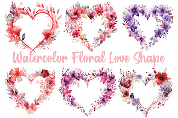 Wall Mural - Beautiful Watercolor Floral love shape Vector Illustration, Beautiful Watercolor Floral Love Shape.