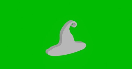 Poster - Animation of rotation of a white witch hat symbol with shadow. Simple and complex rotation. Seamless looped 4k animation on green chroma key background