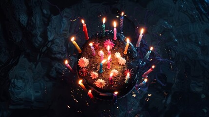 Poster - A birthday cake with lit candles on top of it