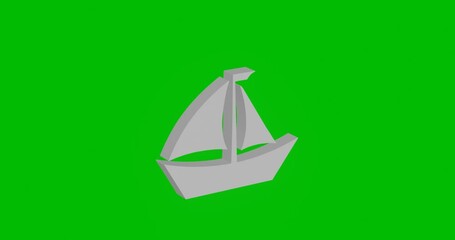 Poster - Animation of rotation of a white sailing boat symbol with shadow. Simple and complex rotation. Seamless looped 4k animation on green chroma key background