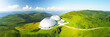 dome dual architecture core sphere in nature mountains and tree forests