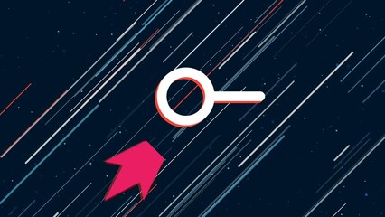 Poster - Astrological connection symbol flies through the universe on a jet propulsion. The symbol in the center is shaking due to high speed. Seamless looped 4k animation on dark blue background with stars