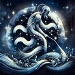 Aquarius constellation, illustration, zodiac sign, futuristic water-bearer, starry night sky, star, modern artwork, astrology, abstract artistry, creativity