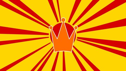 Poster - Crown symbol on the background of animation from moving rays of the sun. Large orange symbol increases slightly. Seamless looped 4k animation on yellow background