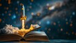 © Infinite Gallery - A captivating image depicting a rocket launching from an open book, symbolizing the explosive and transformative power of education