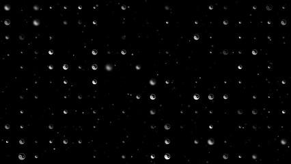 Poster - Template animation of evenly spaced yin yang symbols of different sizes and opacity. Animation of transparency and size. Seamless looped 4k animation on black background with stars