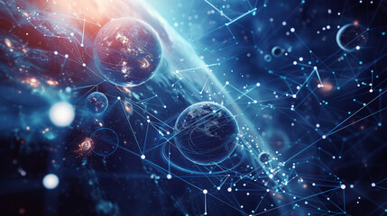 Wall Mural - Orbiting digital planets in a networked galaxy, illustrating interconnected data systems.