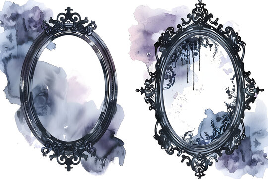 watercolor gothic frames,clipart sticker set  fantasy style, white background