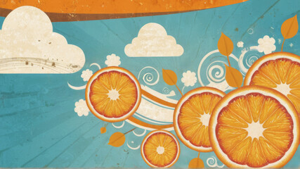 Wall Mural - summer retro background with orange