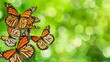   A group of orange butterflies flies above a green backdrop Below, a bolt of light illuminates the ground