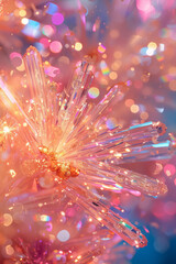 Poster - A vibrant artwork symbolizing celebration, filled with explosive shapes and festive colors like pink, gold, and silver,