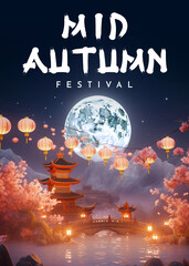 Wall Mural - Happy Mid Autumn Festival Poster Design, Social Media Post. Chinese Holiday