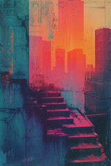 Poster - A collage expressing the feeling of anticipation, with ascending lines and gradient colors that create a sense of waiting,