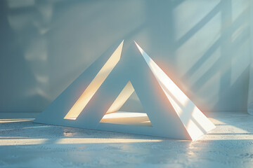 Poster - A visual trick featuring a flat image of triangles that appears to be a three-dimensional pyramid from a distance,
