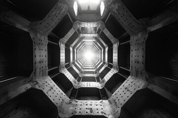Poster - A kaleidoscopic tunnel view created by repeating geometric patterns that seem to extend infinitely,