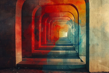 Fototapete - A kaleidoscopic tunnel view created by repeating geometric patterns that seem to extend infinitely,