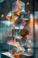 Poster - An artwork of stacked geometric shapes that appear to balance precariously, defying gravity and expectations,