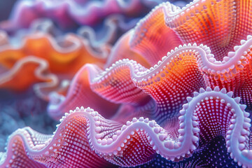 Poster - A 3D abstract rendering of a coral reef, with exaggerated colors and geometrically shaped corals,
