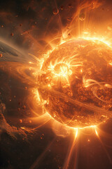 Leinwandbilder - An animation of a solar flare impacting a nearby planet, illustrating magnetic field interactions and aurora formations,