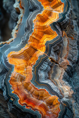 Poster - A realistic rendering of a cross-section of petrified wood, showing the transition from wood to stone with vivid color details,