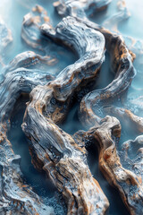 Fototapete - A detailed 3D texture of driftwood, featuring worn smooth by the sea, with intricate grain and knotted details,
