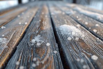 Fototapete - A 3D model showing the texture of frost on wood, with ice crystals forming on the grain of the timber,