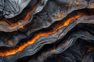 Poster - An abstract 3D texture of molten lava cooling into new rock formations, with dynamic flow lines,