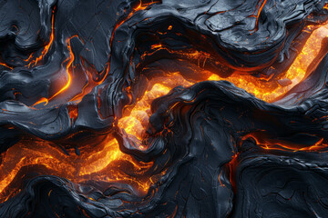 Fototapete - An abstract 3D texture of molten lava cooling into new rock formations, with dynamic flow lines,