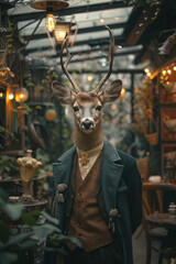 Poster - A concert hall where the instruments are crafted from plants and trees, played by elegant deer in formal attire,