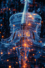 Aufkleber - A dynamic 3D representation of a musical composition where notes and instruments visually respond to the music being played,