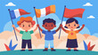 Standing tall and proud these children hold their flags high honoring their countrys freedom on this special day.. Vector illustration