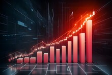 Digital Stock Market Graph With Red Bars Representing Rising Prices On Futuristic Background With Data Streams