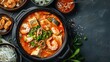 Kimchi soup with prawns in pot