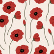 Floral seamless pattern with poppy flowers. Vector flat botanical background